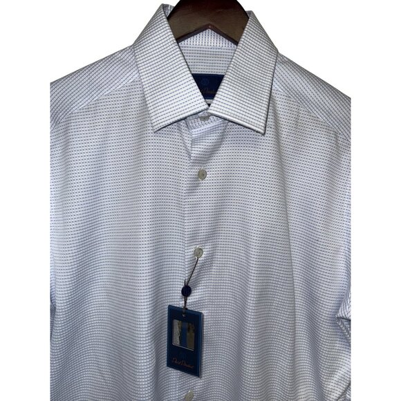 David Donahue Men's Dress Shirt White Blue Micro Dot 15.5 Neck  32/33 Sleeve NEW - Picture 3 of 12